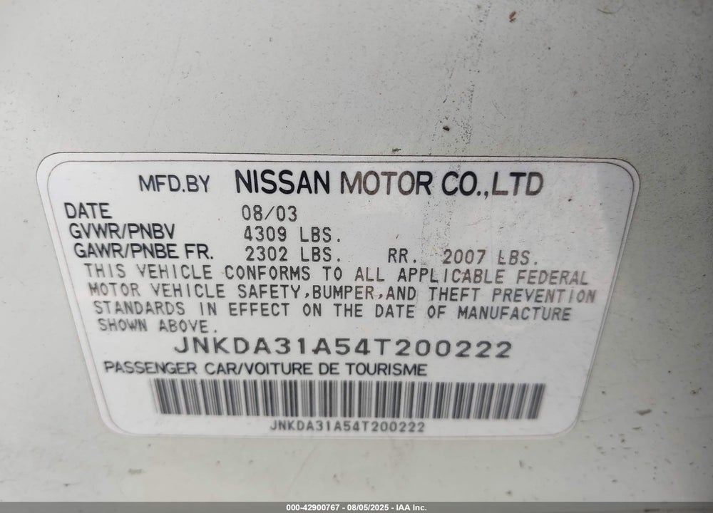 2004 INFINITI I35 LUXURY VIN: JNKDA31A54T200222