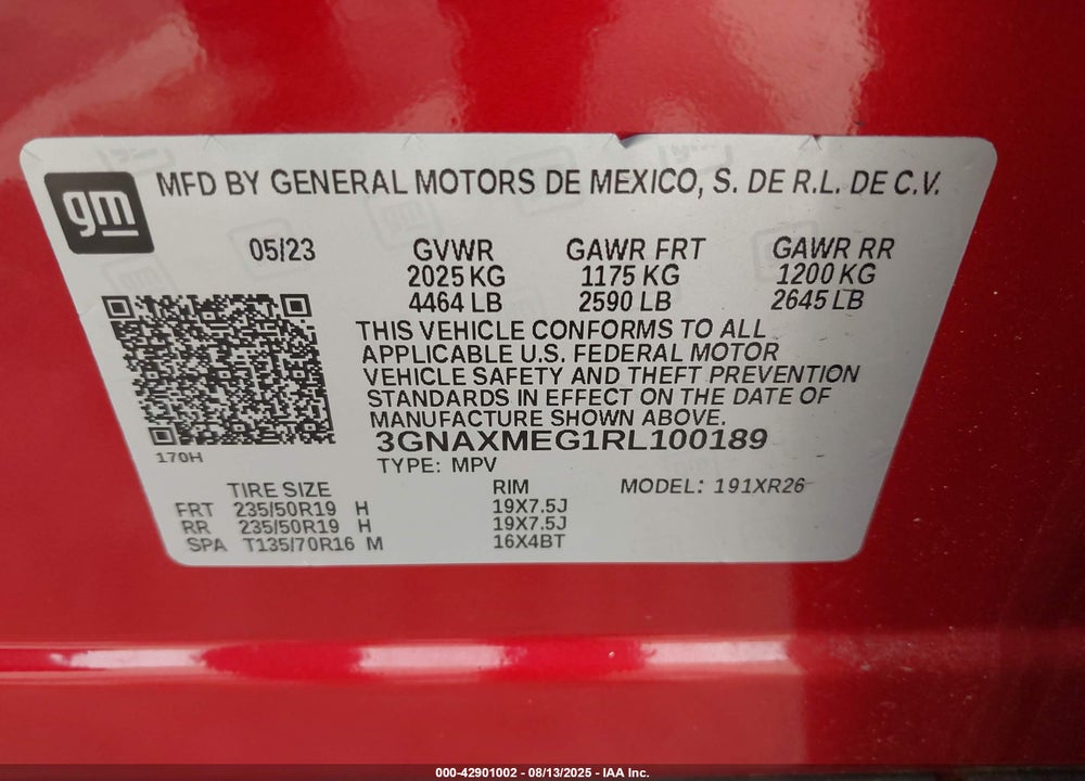 2024 CHEVROLET EQUINOX VIN: 3GNAXMEG1RL100189