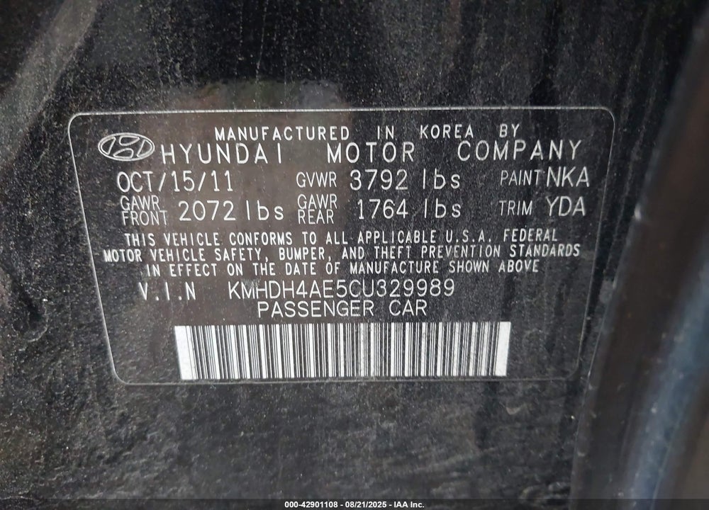 2012 HYUNDAI ELANTRA VIN: KMHDH4AE5CU329989