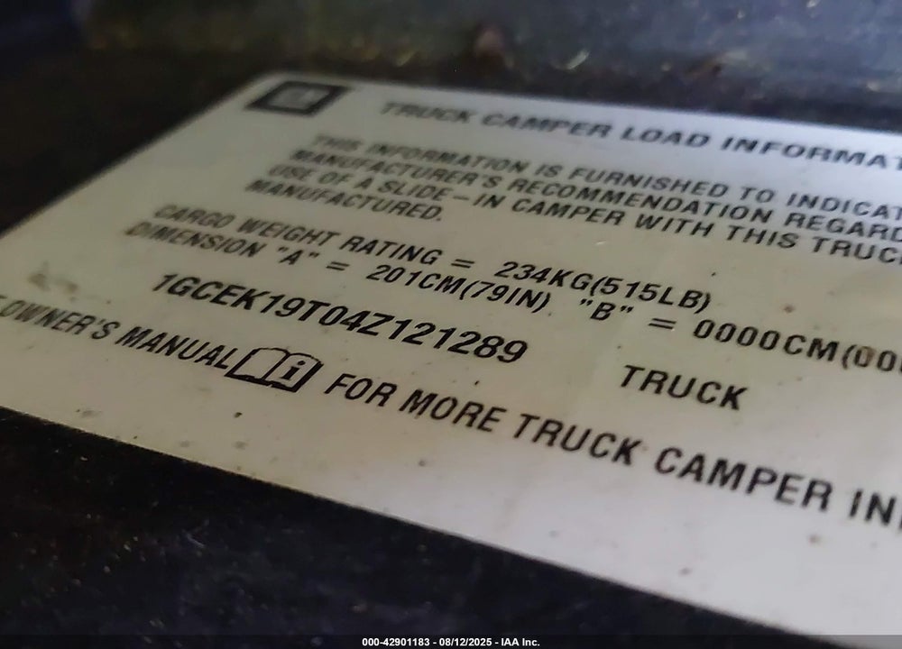 2004 CHEVROLET SILVERADO 1500 Z71 VIN: 1GCEK19T04Z121289