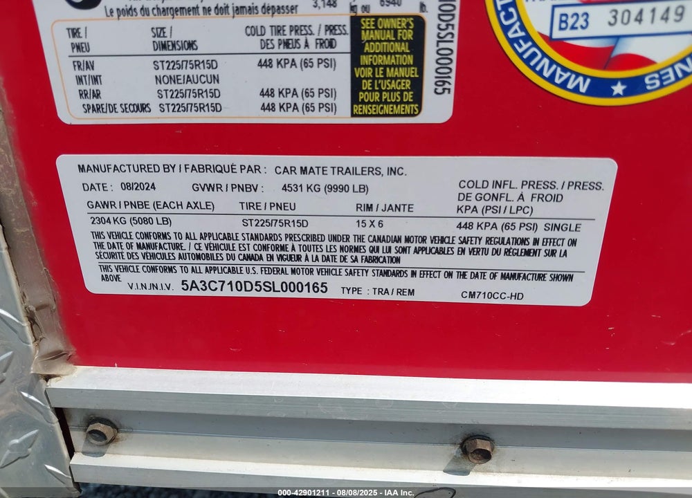 2025 CARMATE OTHER VIN: 5A3C710D5SL000165