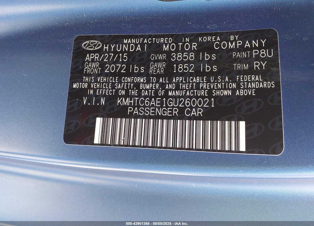 2016 HYUNDAI VELOSTER VIN: KMHTC6AE1GU260021