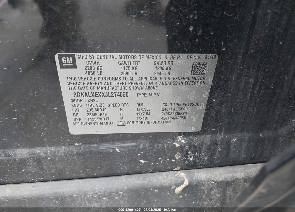2018 GMC TERRAIN VIN: 3GKALXEXXJL274650