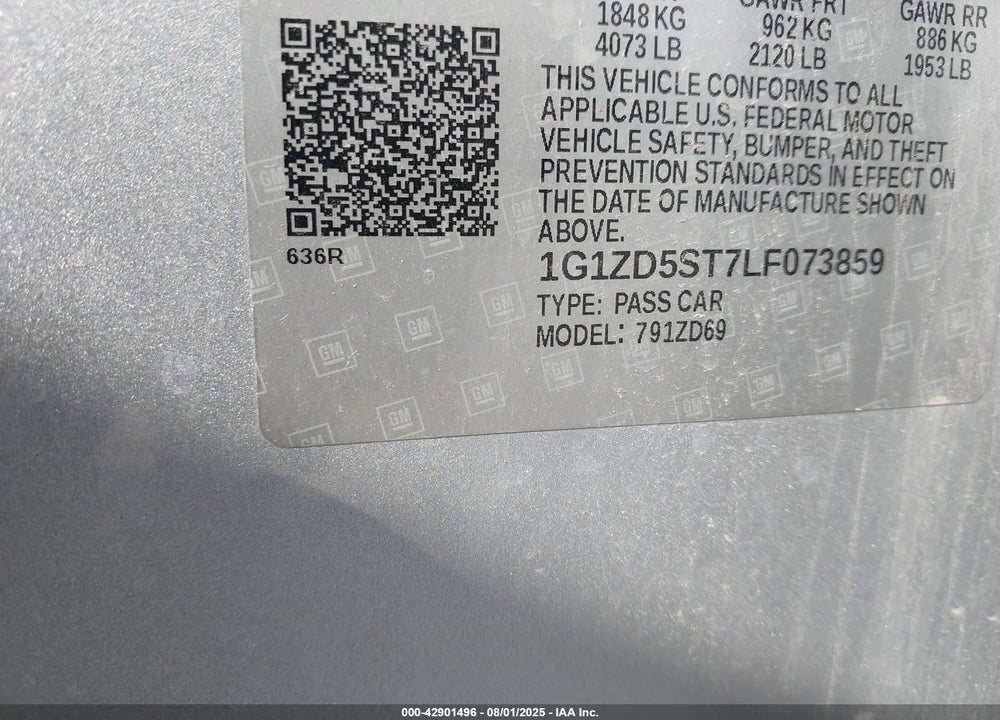 2020 CHEVROLET MALIBU VIN: 1G1ZD5ST7LF073859