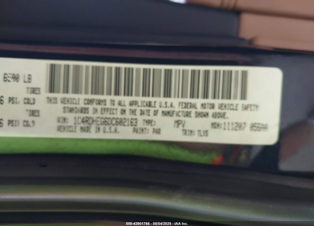 2013 DODGE DURANGO VIN: 1C4RDHEG6DC602163
