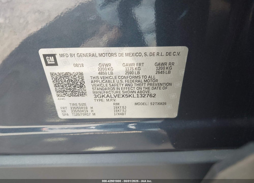 2019 GMC TERRAIN VIN: 3GKALVEX5KL132762