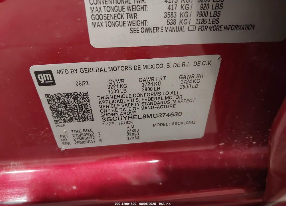 2021 CHEVROLET SILVERADO 1500 VIN: 3GCUYHEL8MG374630