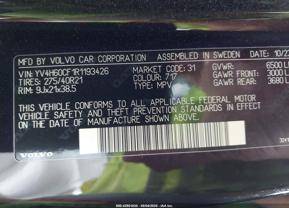 2024 VOLVO XC90 RECHARGE PLUG-IN HYBRID T8 ULTIMATE BRIGHT THEME 7-SEATER VIN: YV4H60CF1R1193426