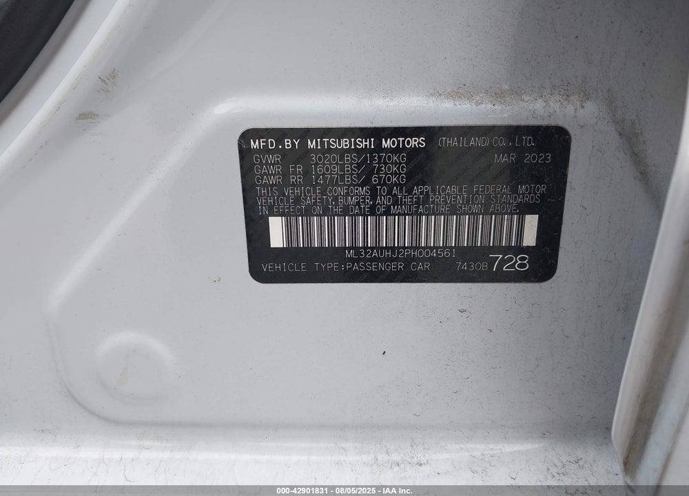 2023 MITSUBISHI MIRAGE VIN: ML32AUHJ2PH004561