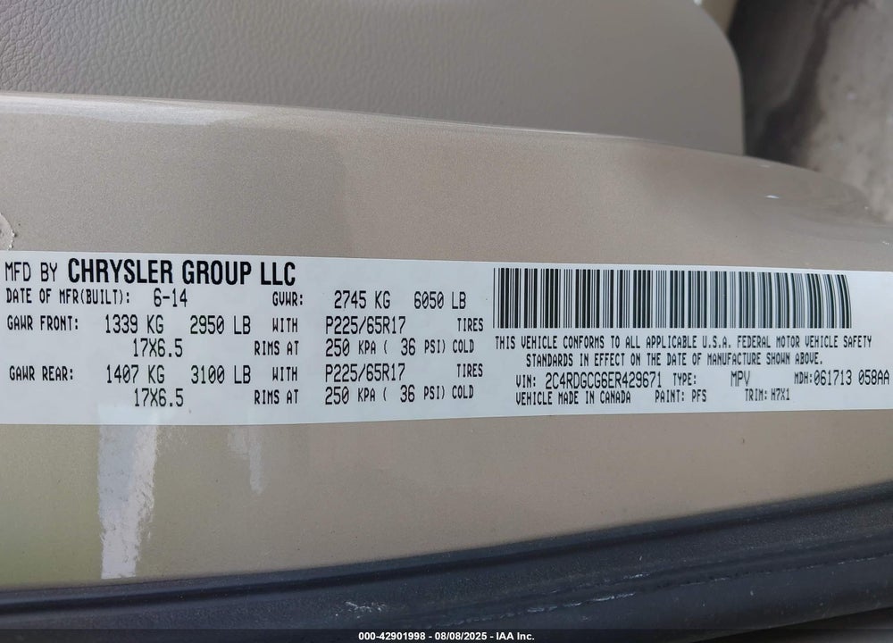 2014 DODGE GRAND CARAVAN SXT VIN: 2C4RDGCG6ER429671