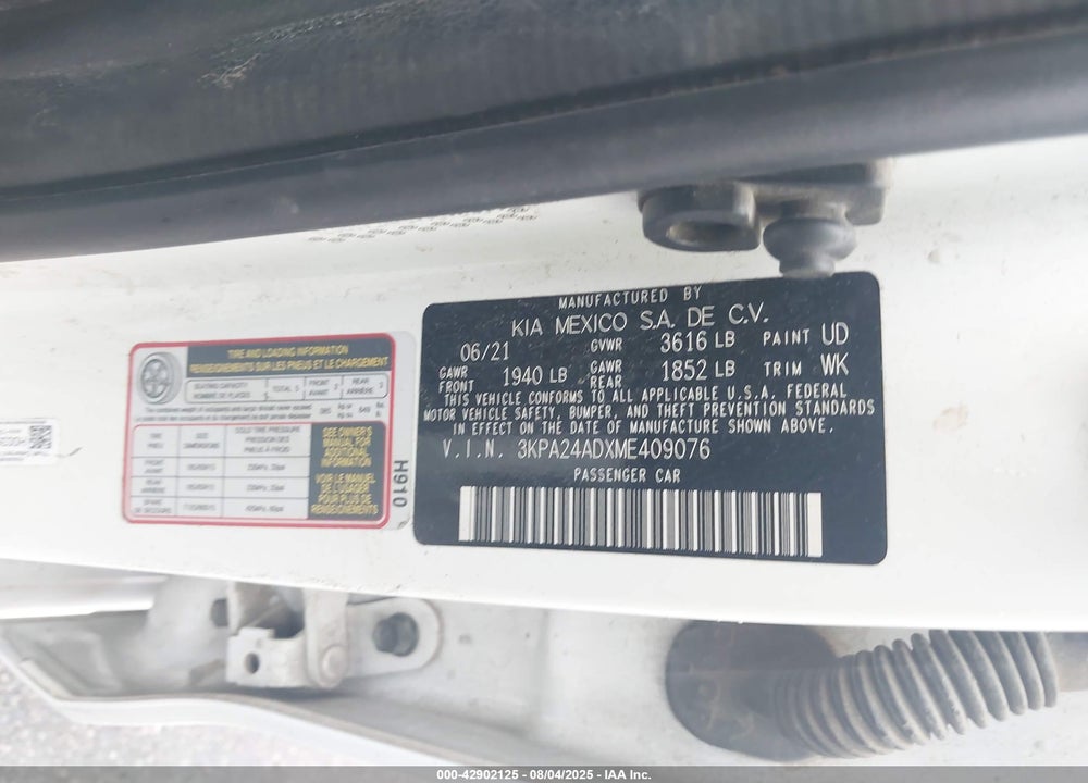 2021 KIA RIO VIN: 3KPA24ADXME409076