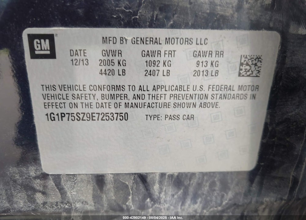 2014 CHEVROLET CRUZE VIN: 1G1P75SZ9E7253750