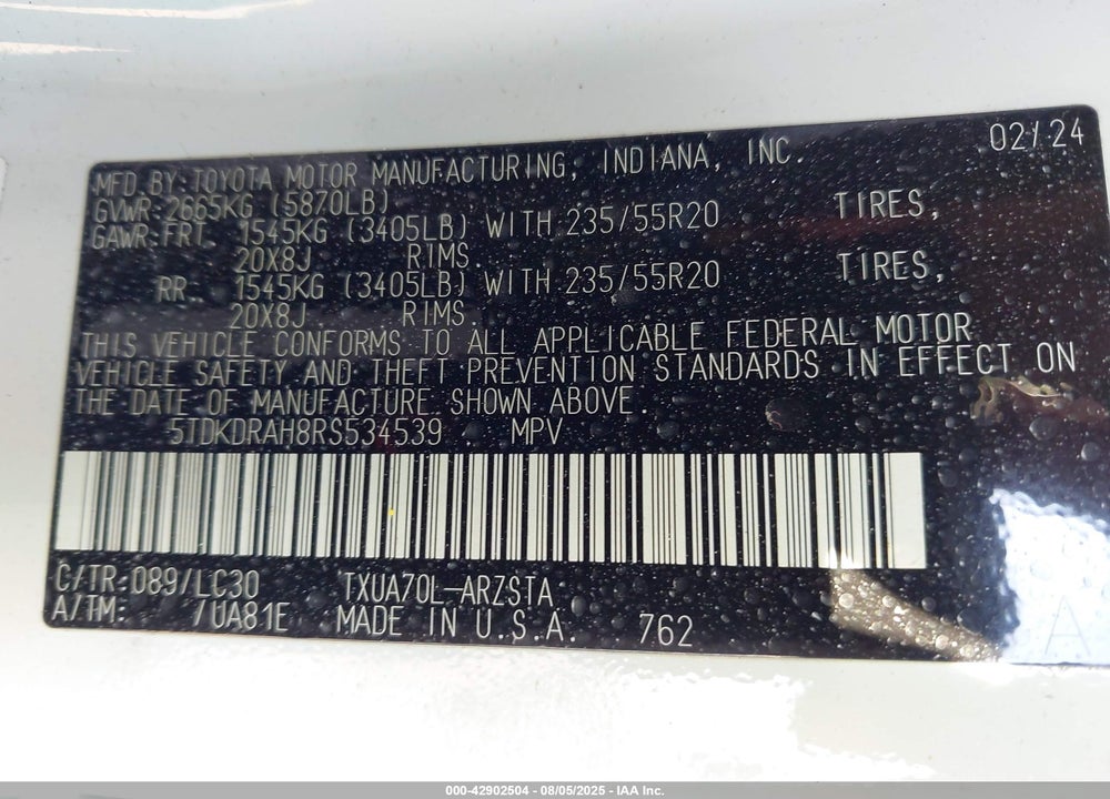 2024 TOYOTA HIGHLANDER XSE VIN: 5TDKDRAH8RS534539