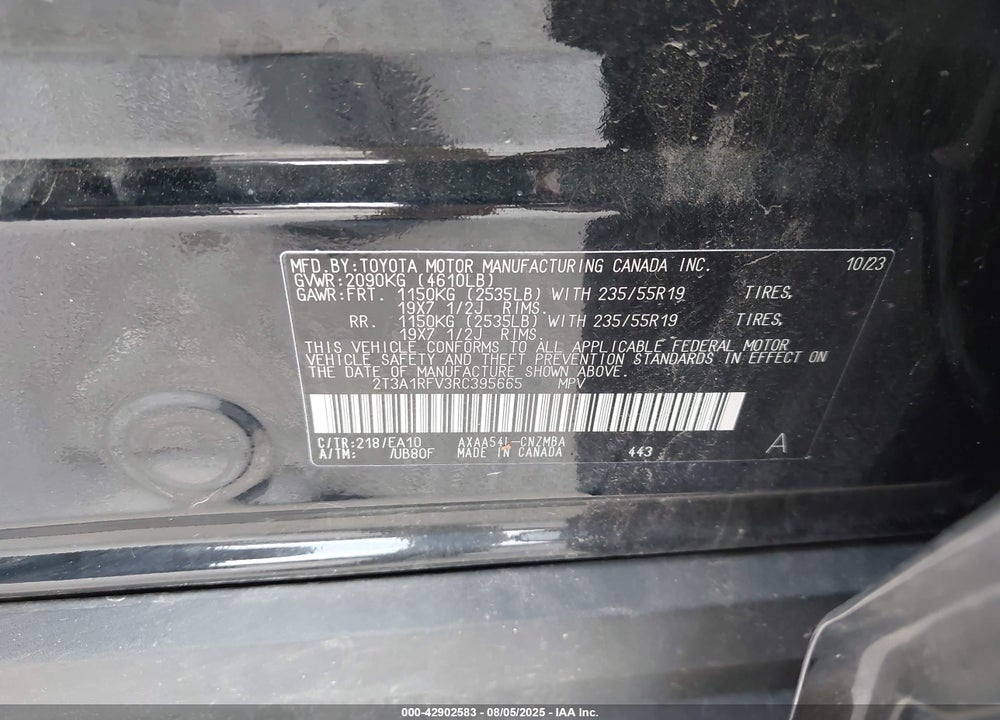 2024 TOYOTA RAV4 VIN: 2T3A1RFV3RC395665