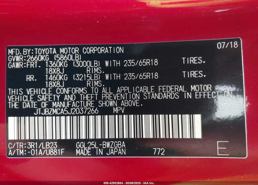 2018 LEXUS RX 350 VIN: JTJBZMCA5J2037266