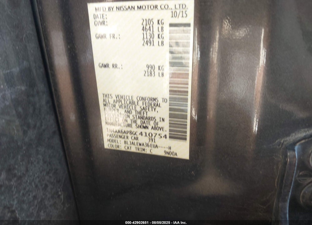 2016 NISSAN MAXIMA VIN: 1N4AA6AP8GC410754