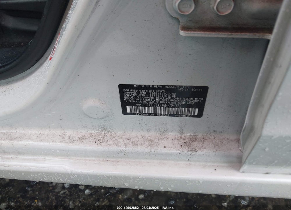 2010 SUBARU IMPREZA 2.5GT VIN: JF1GE7E60AH505972