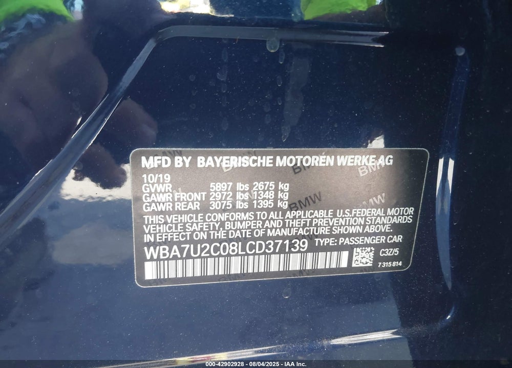 2020 BMW 7 SERIES VIN: WBA7U2C08LCD37139