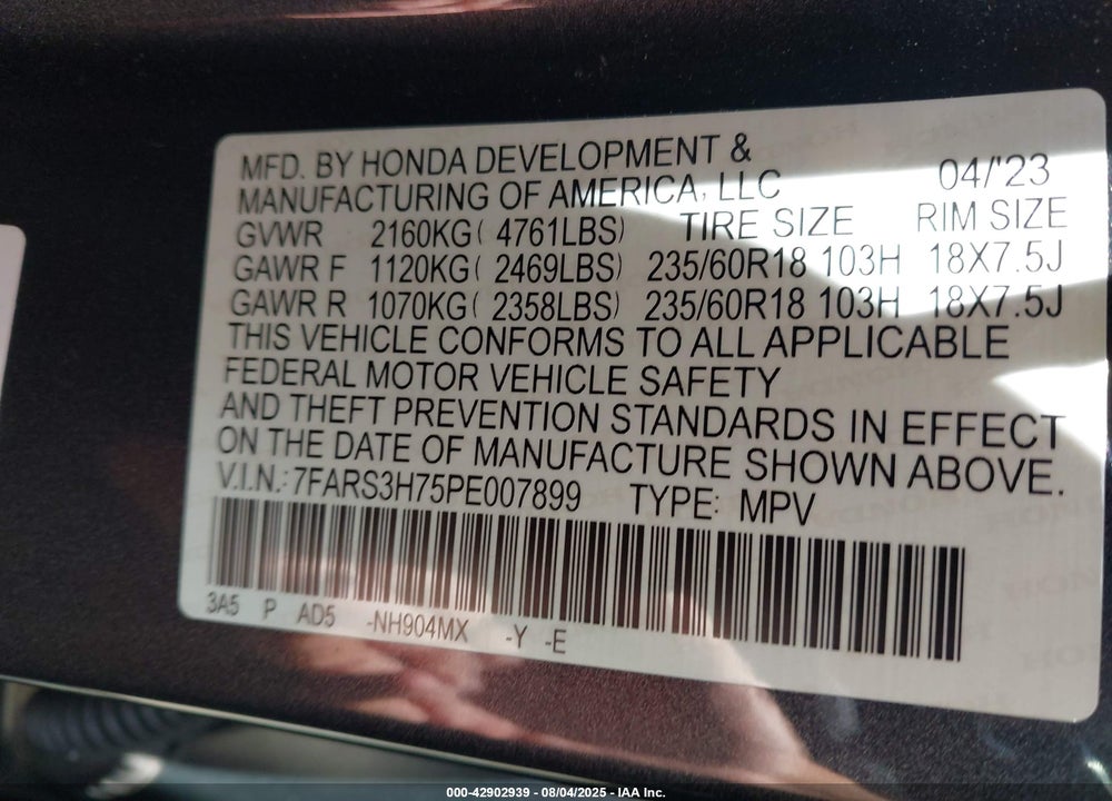 2023 HONDA CR-V VIN: 7FARS3H75PE007899