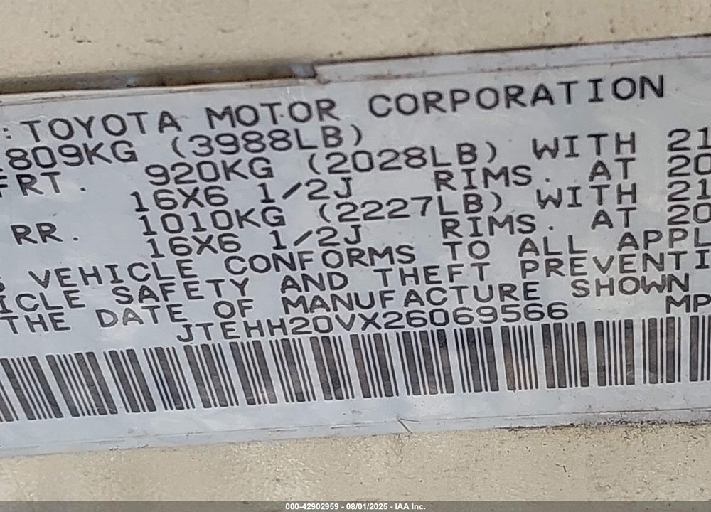 2002 TOYOTA RAV4 VIN: JTEHH20VX26069566