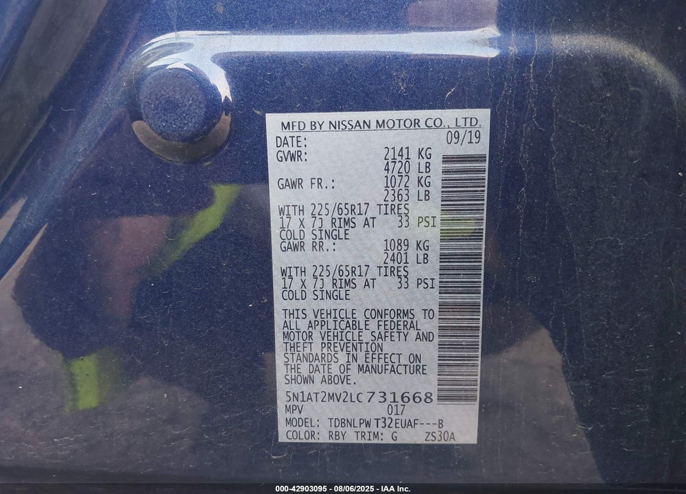 2020 NISSAN ROGUE S INTELLIGENT AWD VIN: 5N1AT2MV2LC731668
