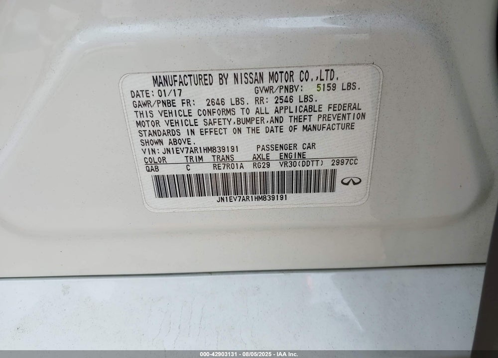 2017 INFINITI Q50 VIN: JN1EV7AR1HM839191