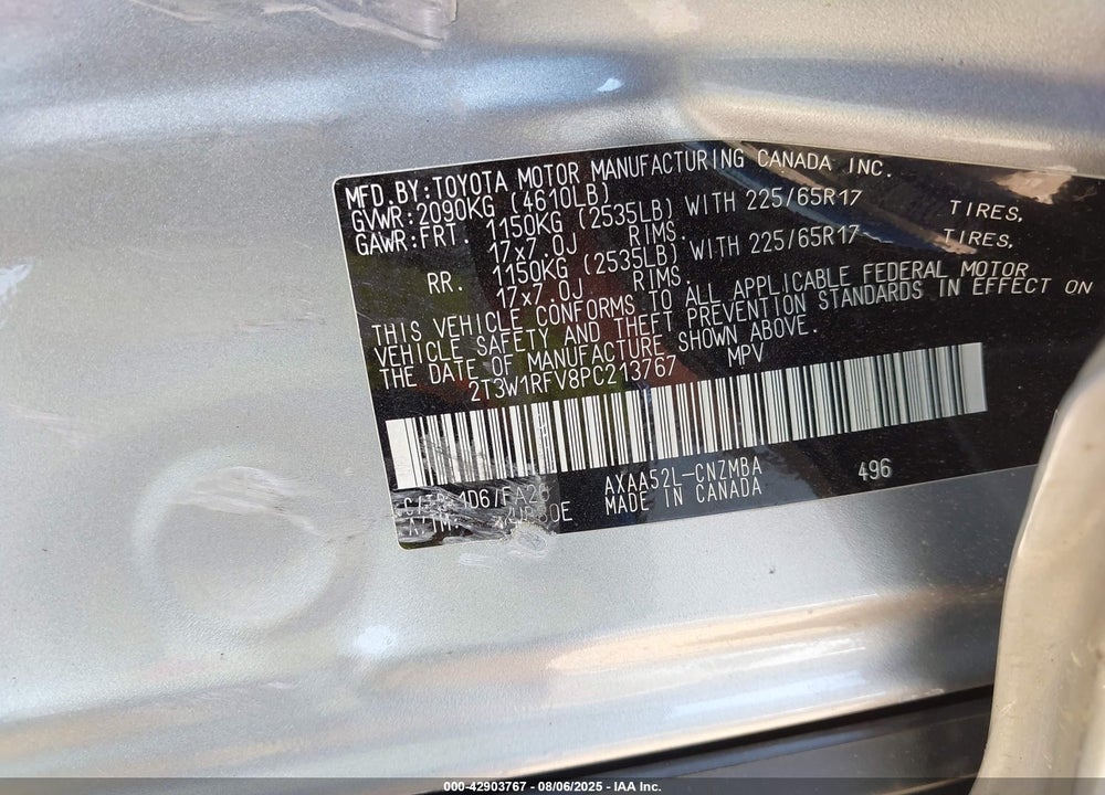 2023 TOYOTA RAV4 VIN: 2T3W1RFV8PC213767