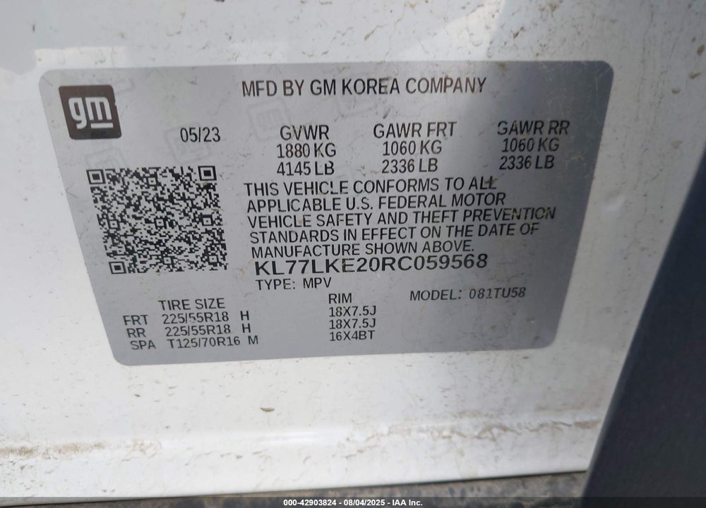 2024 CHEVROLET TRAX VIN: KL77LKE20RC059568