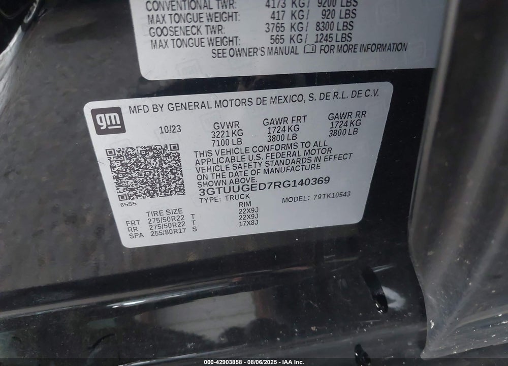 2024 GMC SIERRA 1500 VIN: 3GTUUGED7RG140369