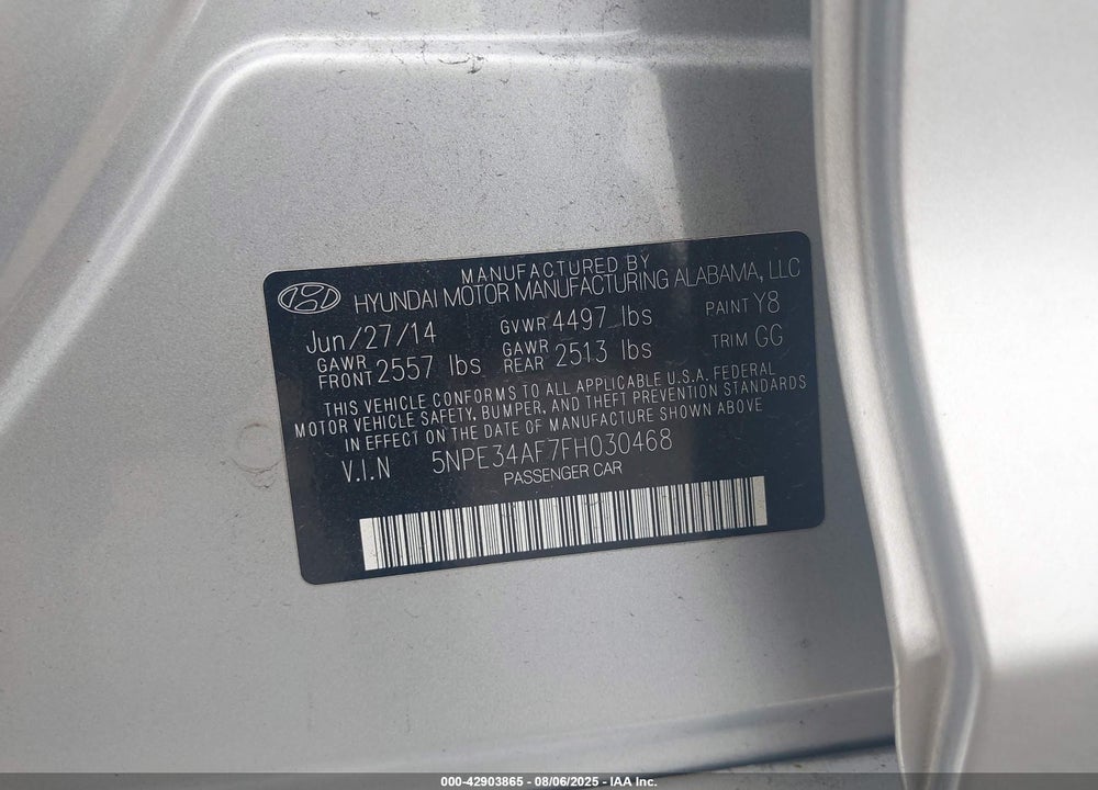 2015 HYUNDAI SONATA VIN: 5NPE34AF7FH030468