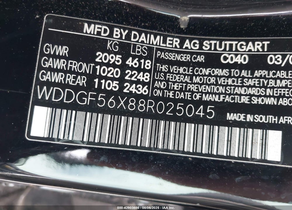 2008 MERCEDES-BENZ C 350 SPORT VIN: WDDGF56X88R025045