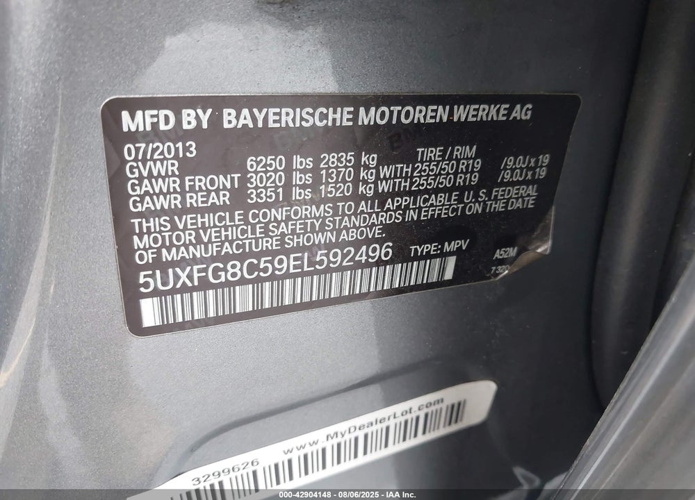 2014 BMW X6 VIN: 5UXFG8C59EL592496