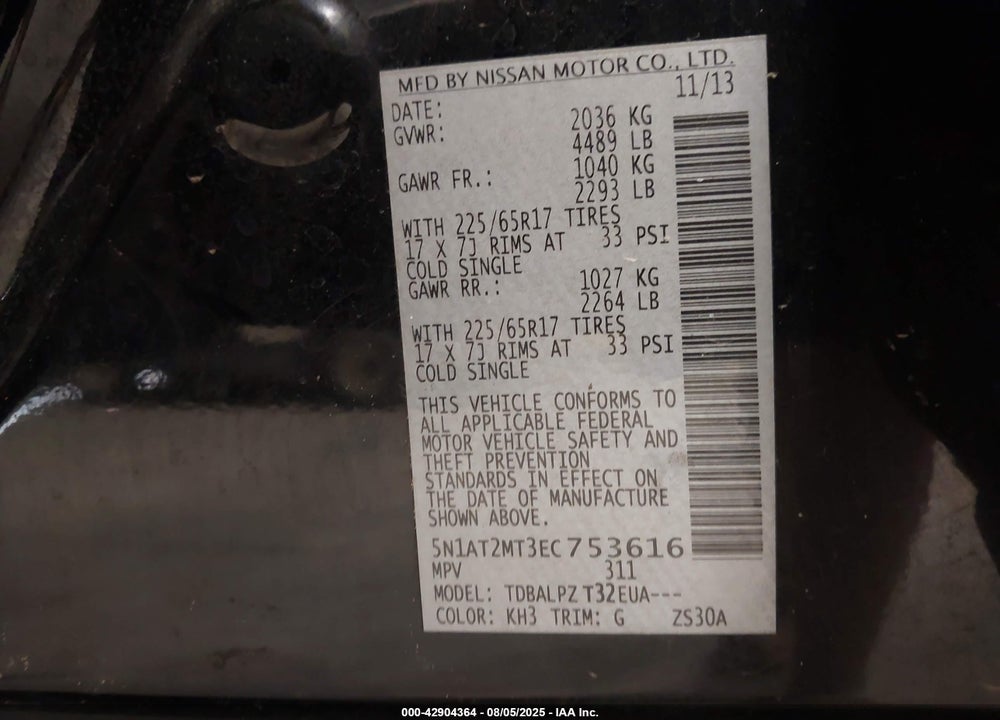 2014 NISSAN ROGUE VIN: 5N1AT2MT3EC753616
