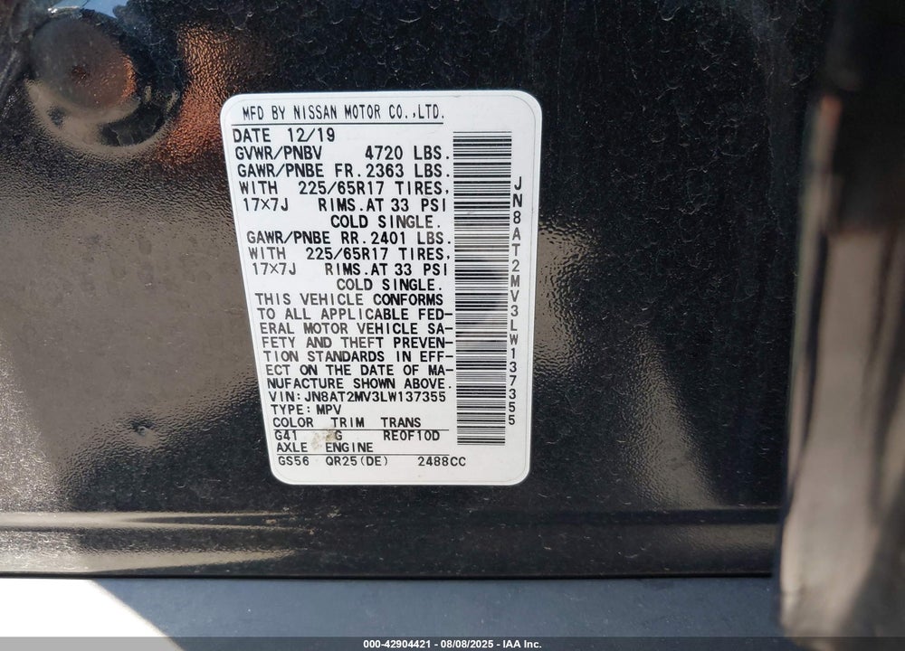 2020 NISSAN ROGUE VIN: JN8AT2MV3LW137355