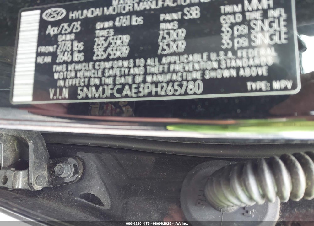 2023 HYUNDAI TUCSON VIN: 5NMJFCAE3PH265780