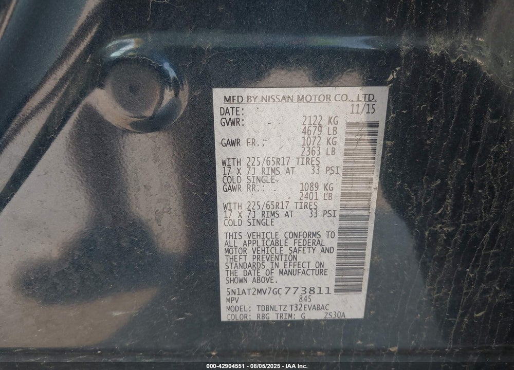 2016 NISSAN ROGUE VIN: 5N1AT2MV7GC773811