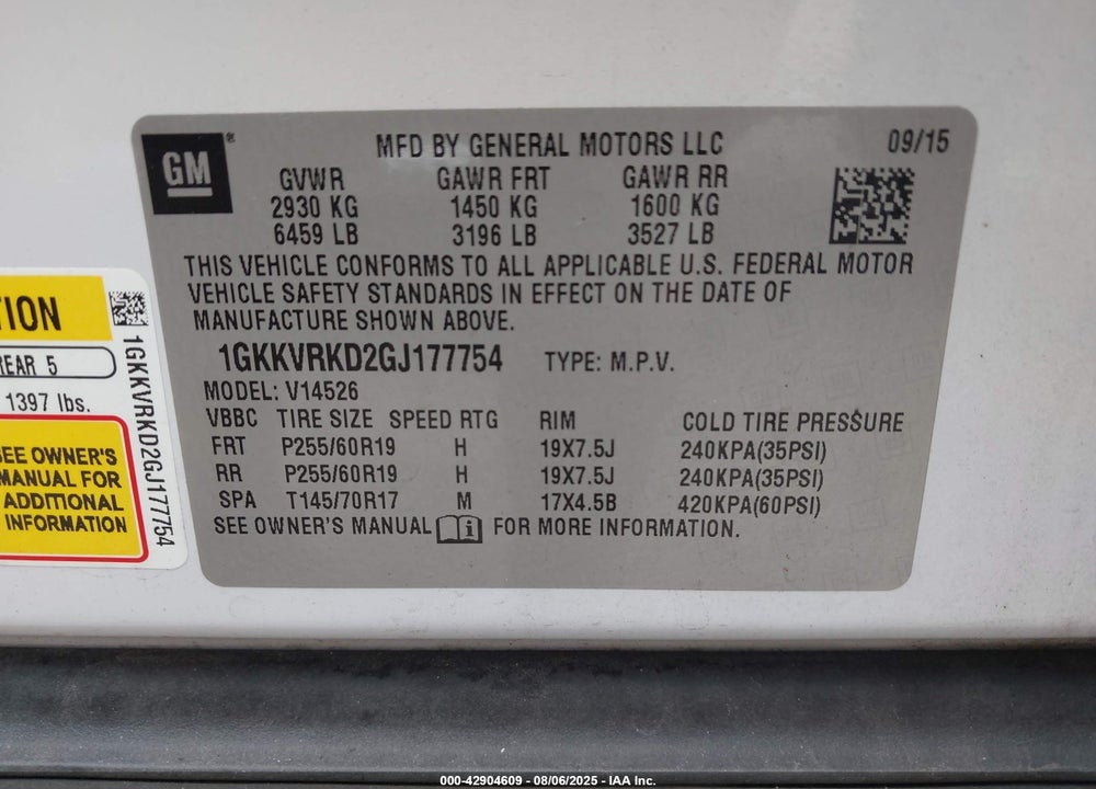 2016 GMC ACADIA VIN: 1GKKVRKD2GJ177754