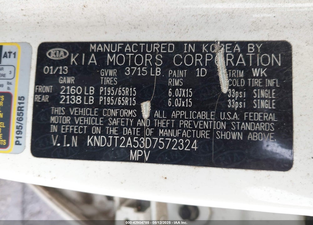 2013 KIA SOUL VIN: KNDJT2A53D7572324
