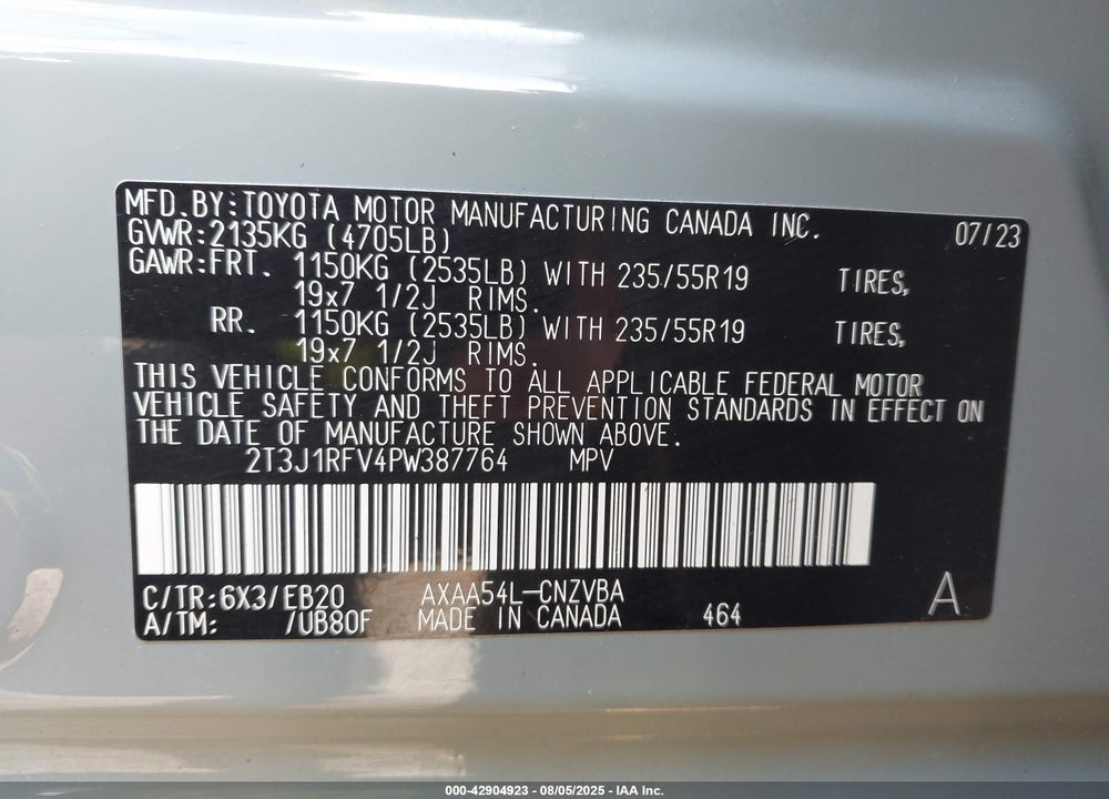 2023 TOYOTA RAV4 VIN: 2T3J1RFV4PW387764