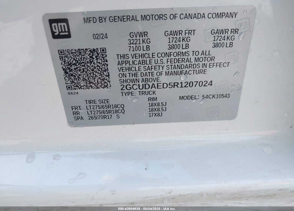 2024 CHEVROLET SILVERADO 1500 VIN: 2GCUDAED5R1207024