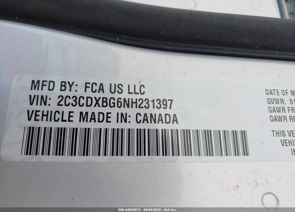 2022 DODGE CHARGER SXT RWD VIN: 2C3CDXBG6NH231397