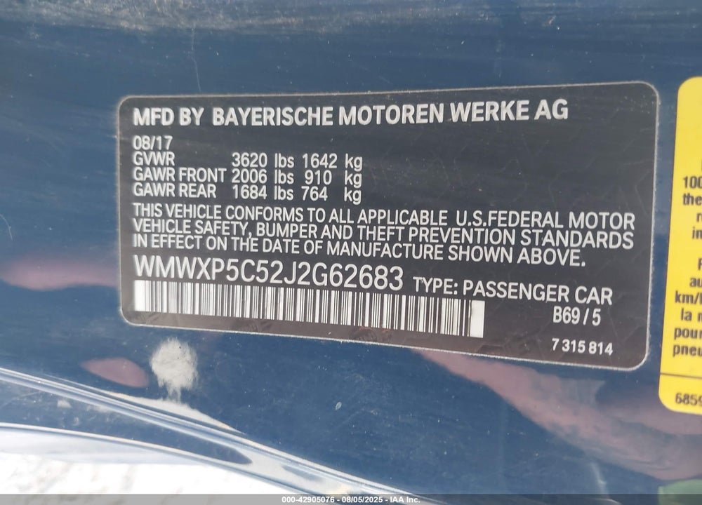 2018 MINI HARDTOP VIN: WMWXP5C52J2G62683