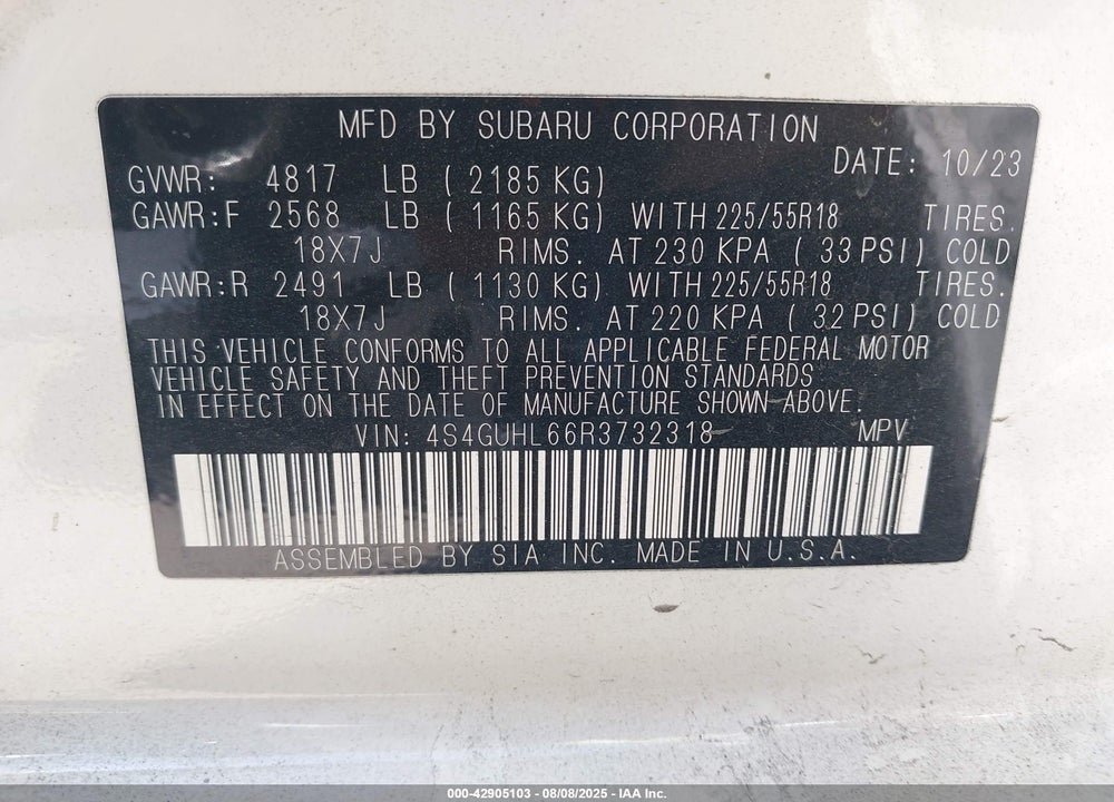 2024 SUBARU CROSSTREK VIN: 4S4GUHL66R3732318