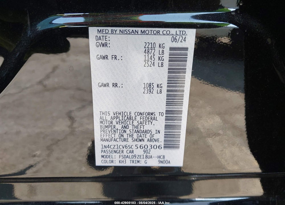 2025 NISSAN LEAF SV PLUS VIN: 1N4CZ1CV6SC560306