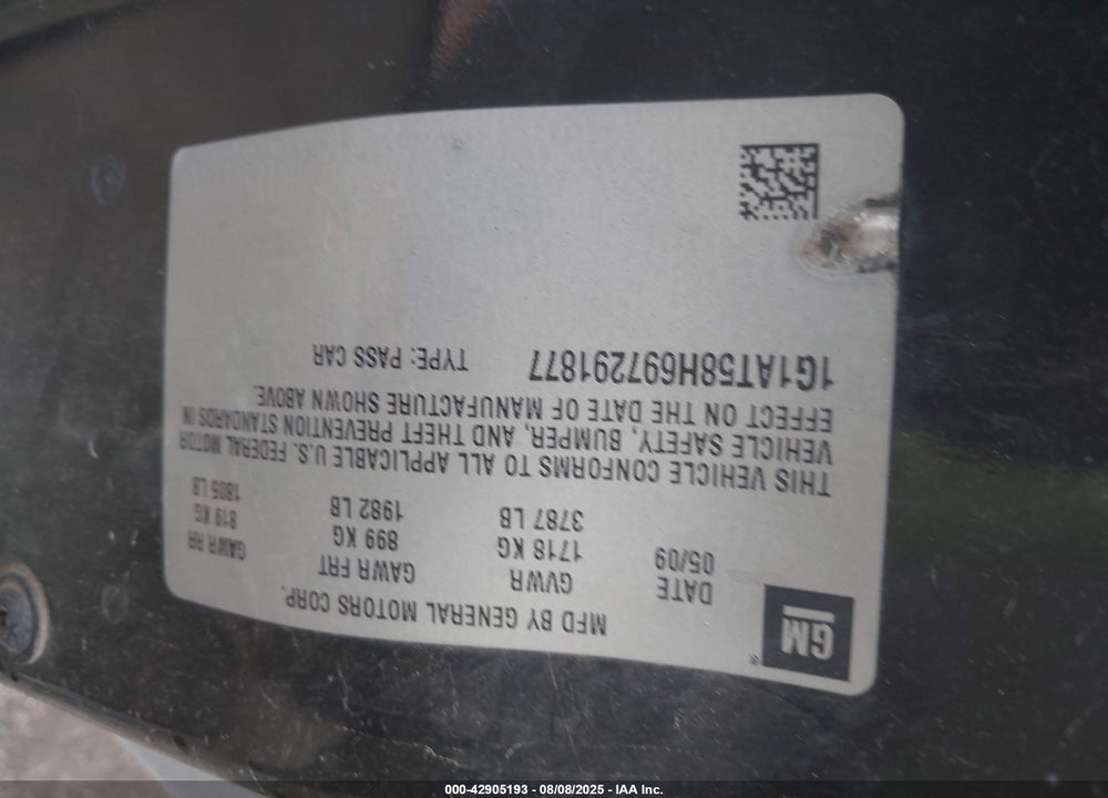 2009 CHEVROLET COBALT VIN: 1G1AT58H697291877