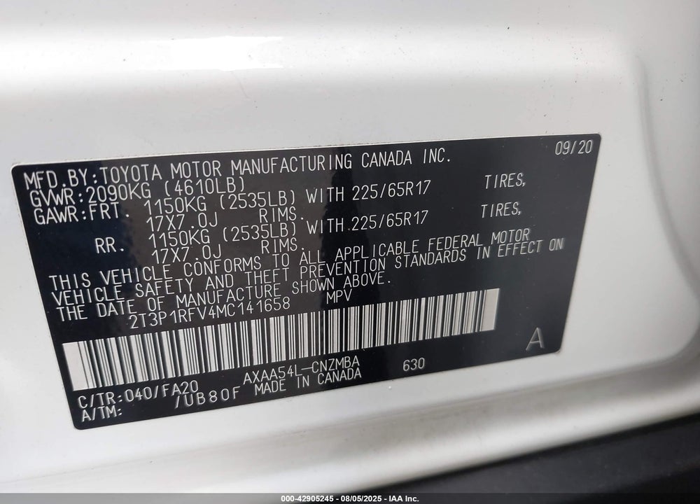 2021 TOYOTA RAV4 XLE VIN: 2T3P1RFV4MC141658