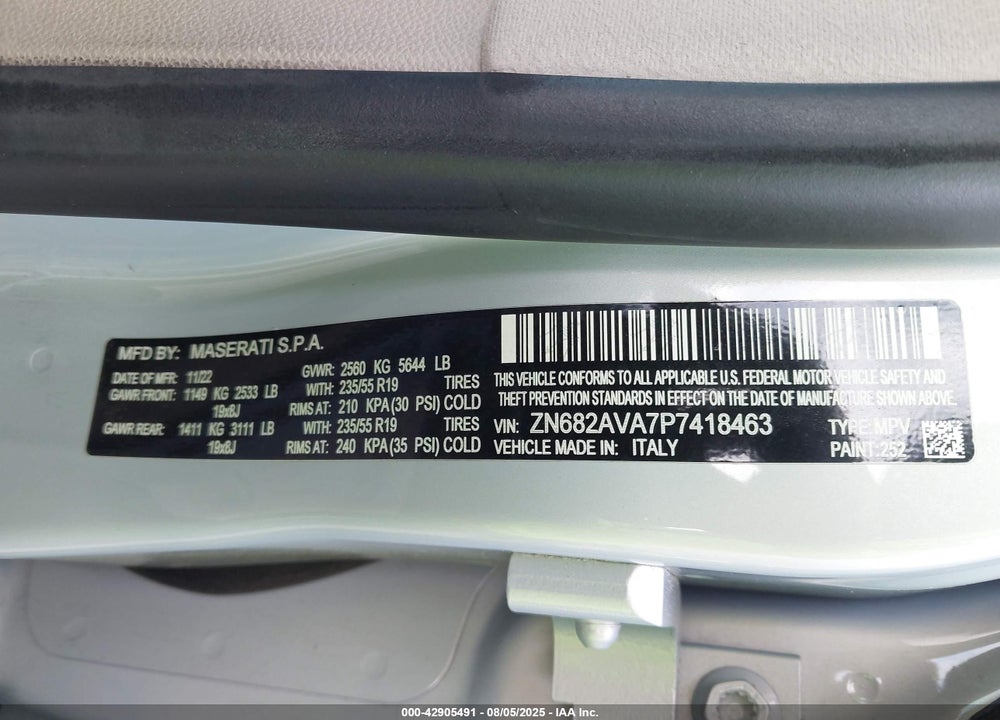2023 MASERATI GRECALE GT VIN: ZN682AVA7P7418463