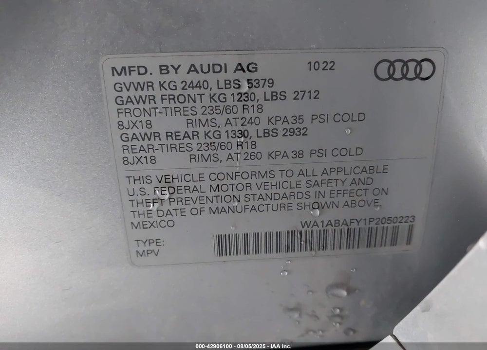 2023 AUDI Q5 VIN: WA1ABAFY1P2050223