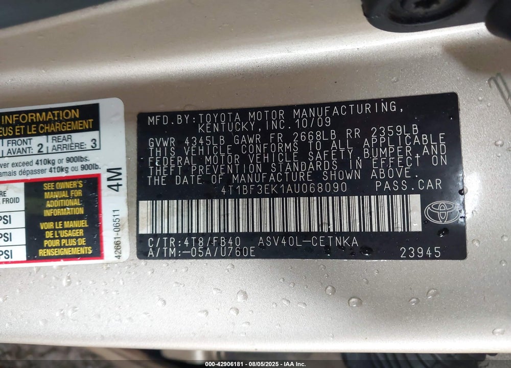 2010 TOYOTA CAMRY LE VIN: 4T1BF3EK1AU068090