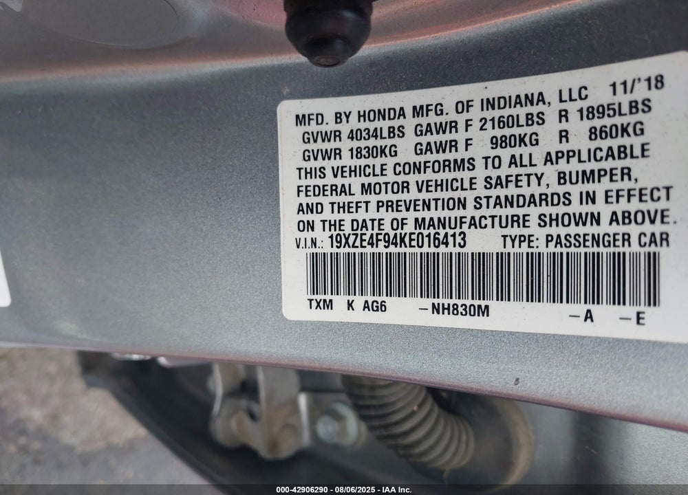 2019 HONDA INSIGHT TOURING VIN: 19XZE4F94KE016413